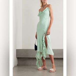 Acne Studios Green Asymmetrical Ruffled Midi Dress